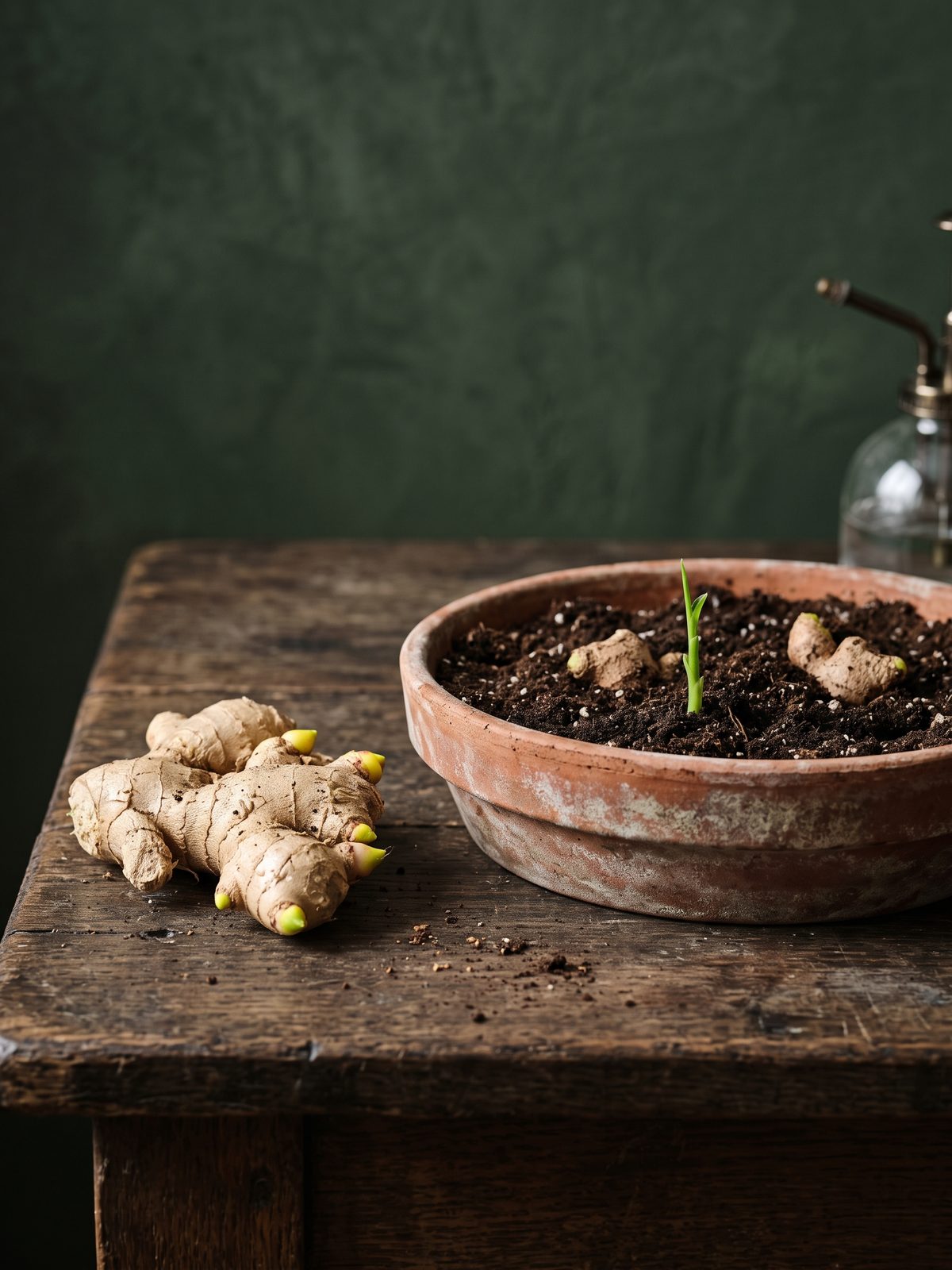 A knob of ginger with plump yellow buds